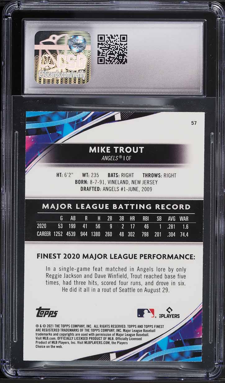 2021 Finest Mike Trout #57 CSG 10 GEM MINT
