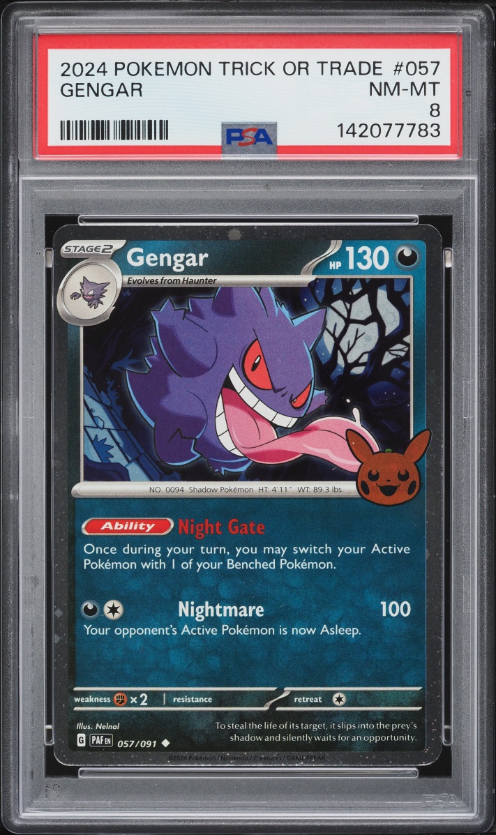 2024 Pokemon Scarlet & Violet Paldean Fates Trick Or Trade Holo Gengar #57 PSA 8 NM-MT
