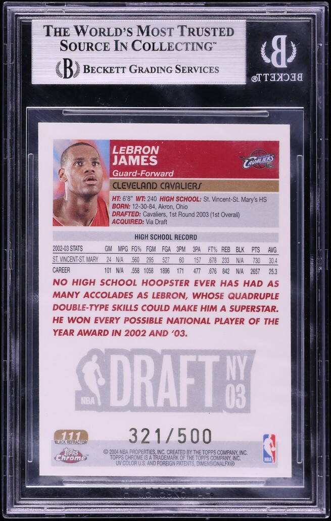 2003 Topps Chrome Black Refractor LeBron James ROOKIE /500 #111 BGS 7 NRMT