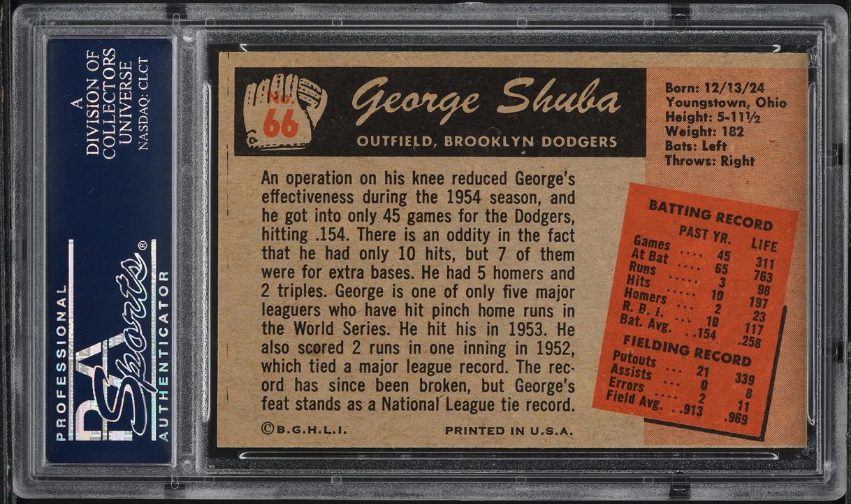 1955 Bowman George Shuba #66 PSA 8 NM-MT