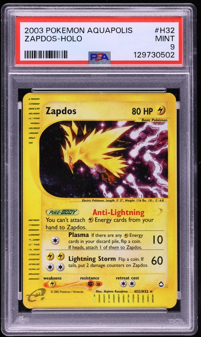 2003 Pokemon Aquapolis Holo Zapdos #H32 PSA 9 MINT