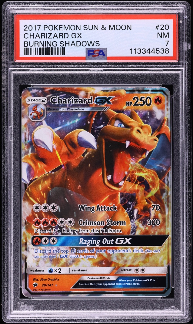 2017 Pokemon Sun & Moon Burning Shadows Holo Charizard GX #20 PSA 7 NRMT