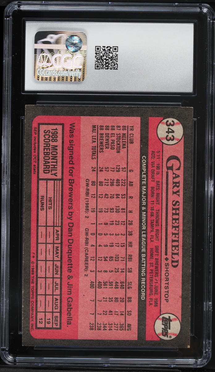 1989 Topps Tiffany Gary Sheffield ROOKIE #343 CGC 8.5 NM-MT+