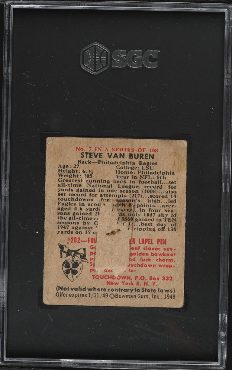 1948 Bowman Football Steve Van Buren #7 SGC 1 PR