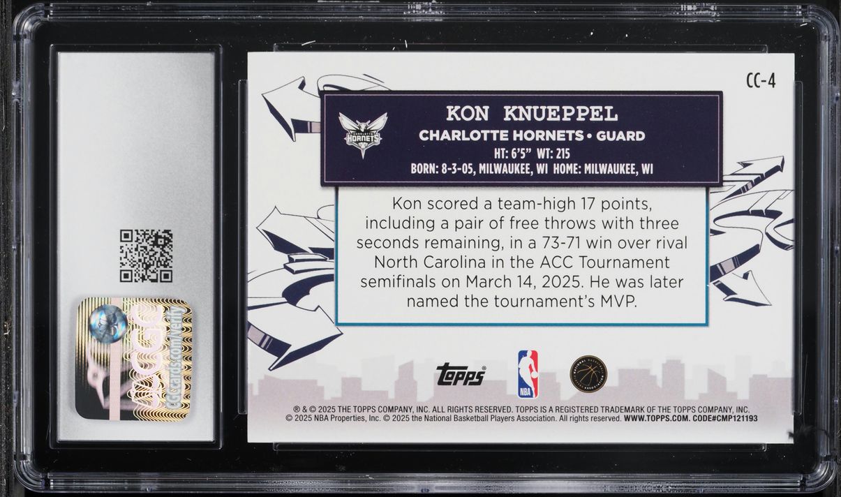 2025 Topps Clutch City Prospects Kon Knueppel ROOKIE #CC-4 CGC 8.5 NM-MT+