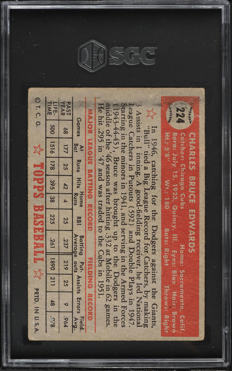 1952 Topps Bruce Edwards #224 SGC 2.5 GD+