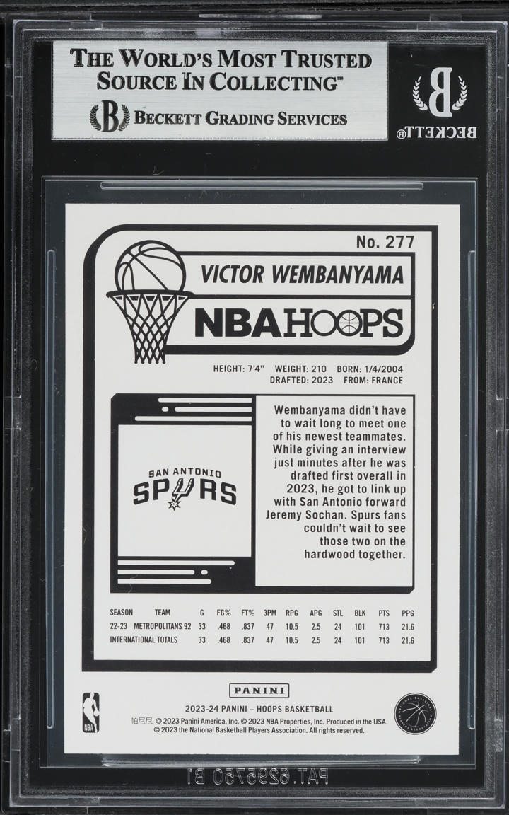 2023 Hoops Victor Wembanyama ROOKIE #277 BGS 8.5 NM-MT+