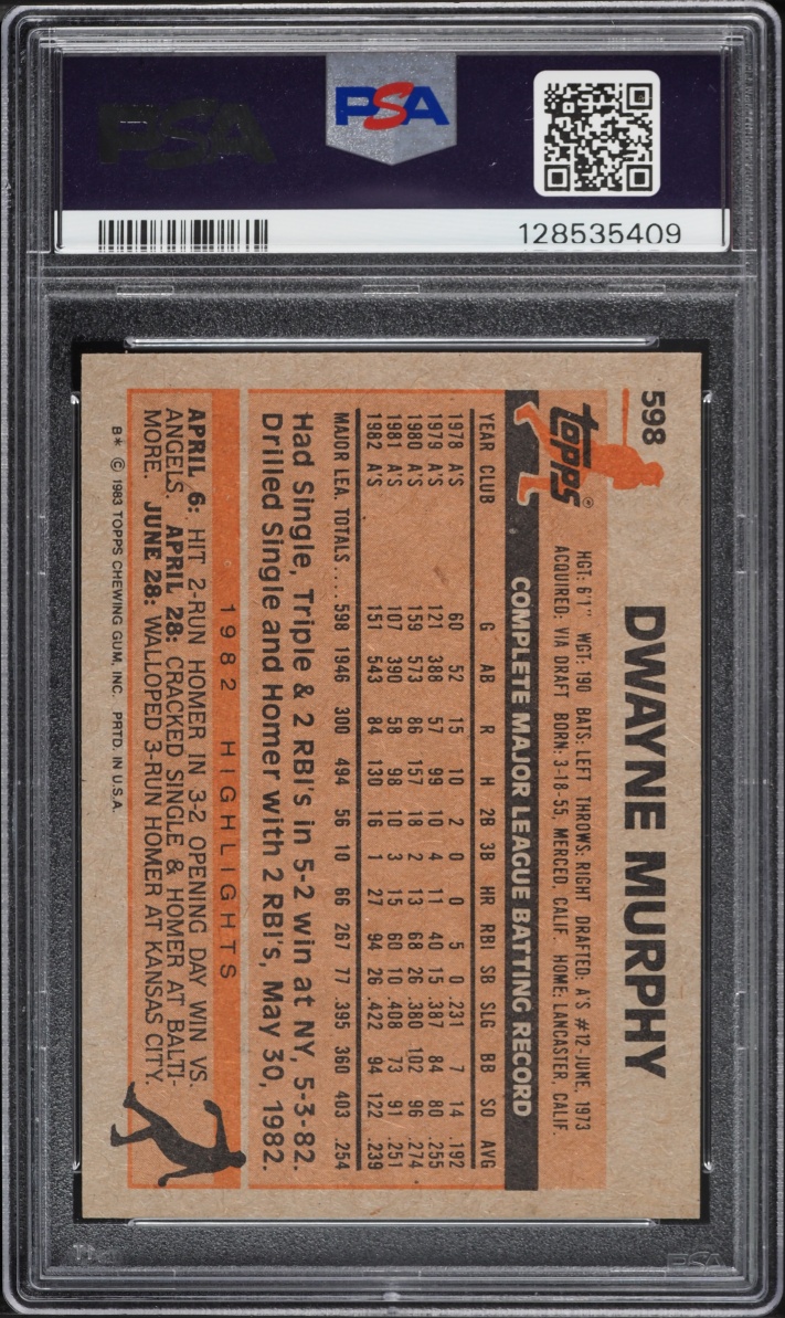 1983 Topps Dwayne Murphy #598 PSA 10 GEM MINT