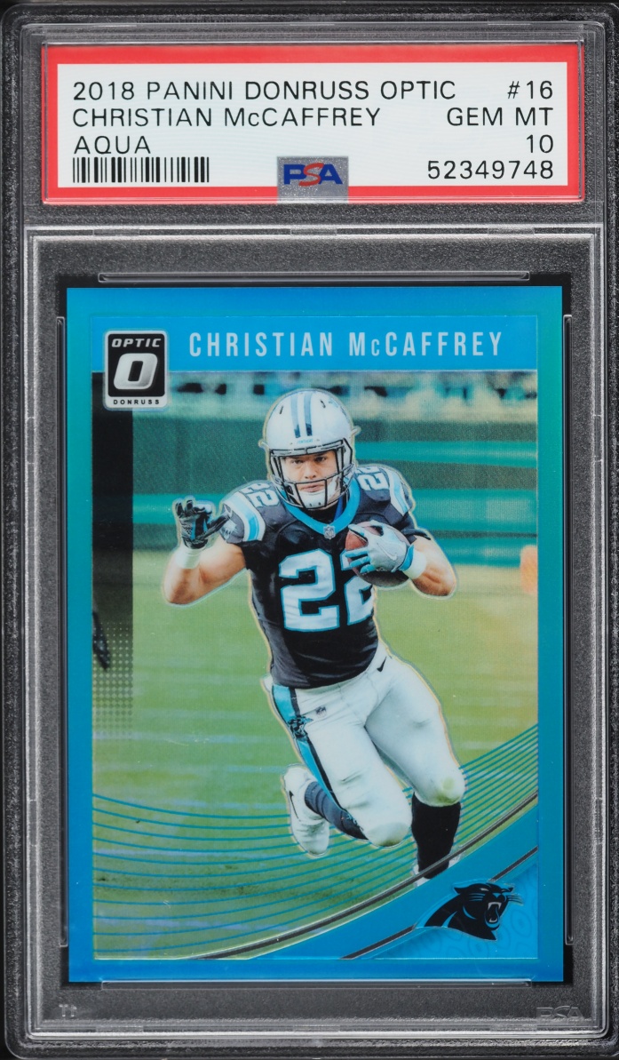 2018 Donruss Optic Aqua Christian McCaffrey /299 #16 PSA 10 GEM MINT