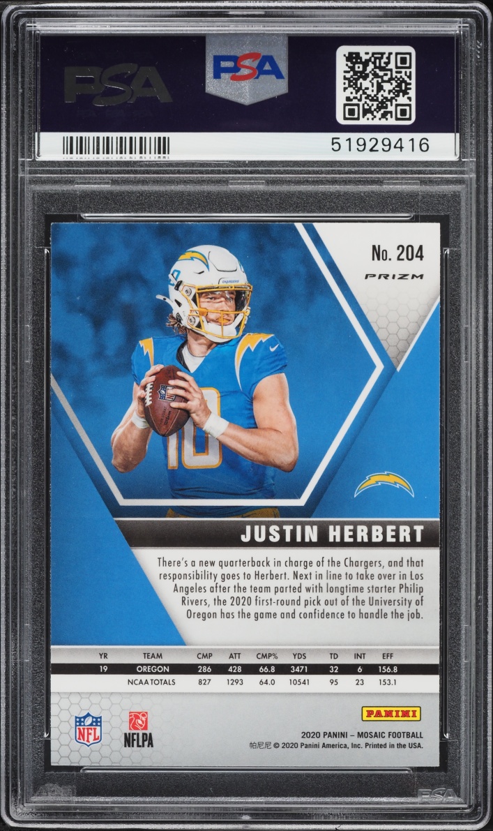 2020 Panini Mosaic Red Prizm Justin Herbert ROOKIE #204 PSA 10 GEM MINT