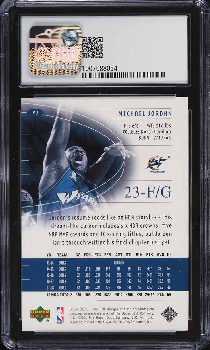 2002 Upper Deck Honor Roll Michael Jordan #90 CSG 8 NM-MT