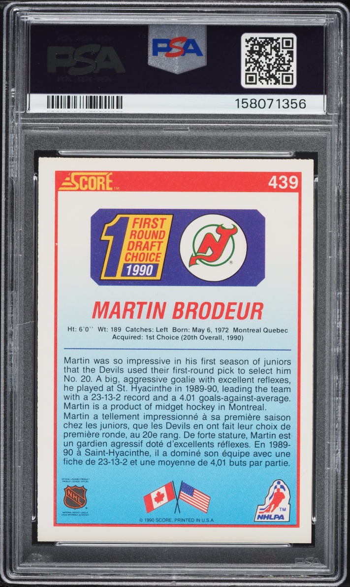 1990 Score Canadian Martin Brodeur ROOKIE #439 PSA 9 MINT