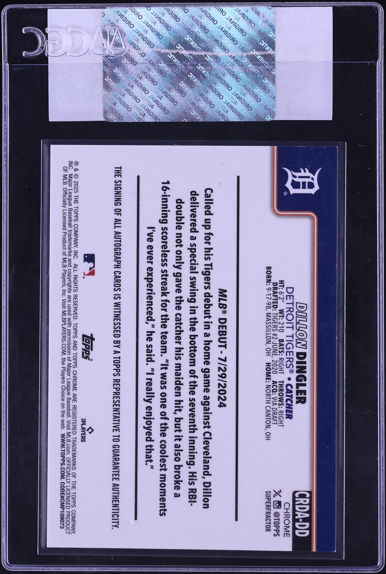 2025 Topps Chrome Update Debut Superfractor Dillon Dingler ROOKIE AUTO 1/1 #CRDA-DD CGC AUTH