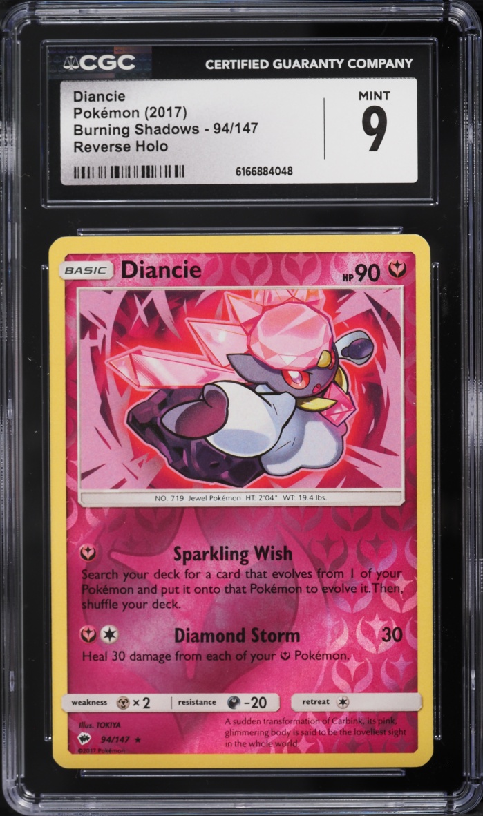 2017 Pokemon Sun & Moon Burning Shadows Reverse Holo Diancie #94 CGC 9 MINT