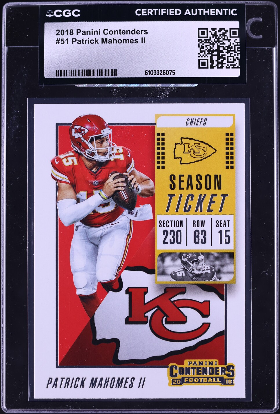 2018 Panini Contenders Patrick Mahomes II #51 CGC AUTH