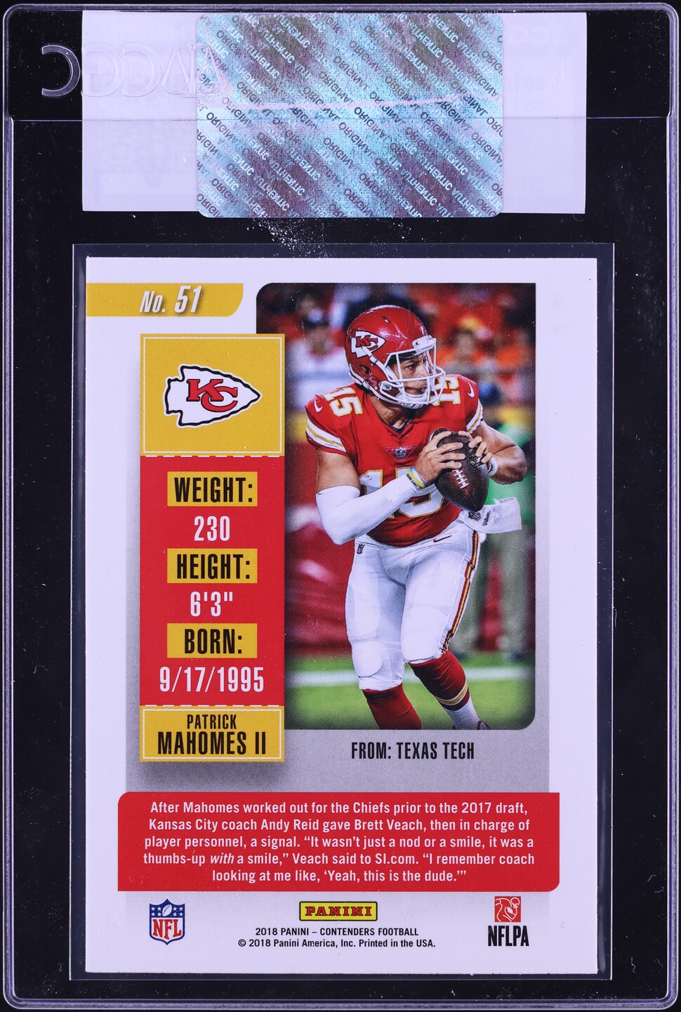 2018 Panini Contenders Patrick Mahomes II #51 CGC AUTH