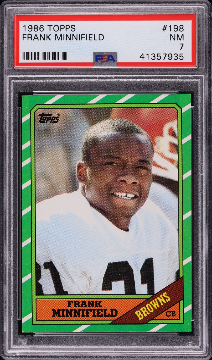 1986 Topps Football Frank Minnifield #198 PSA 7 NRMT