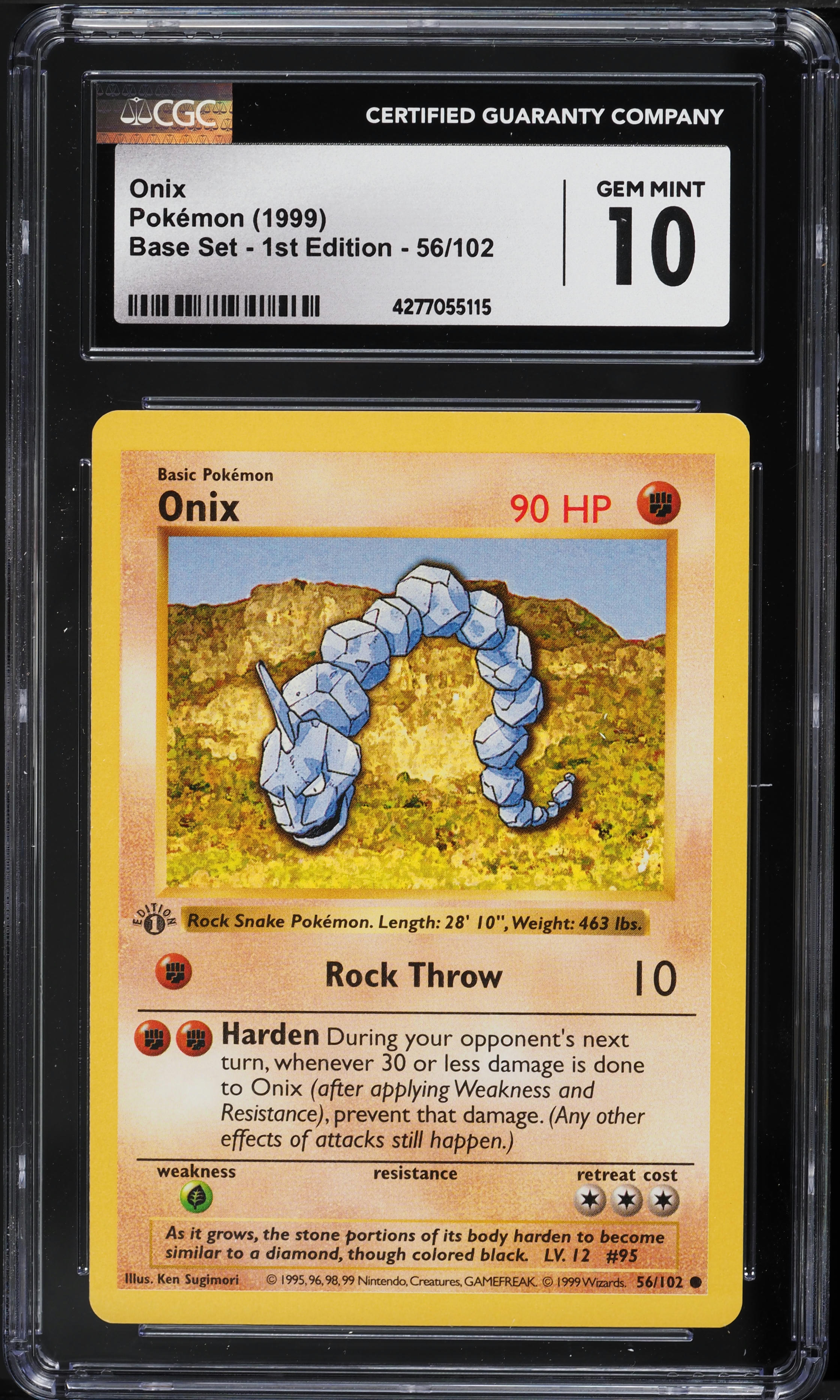 1999 Pokemon Base Set Shadowless Onix #56 PSA 10 GEM MINT on