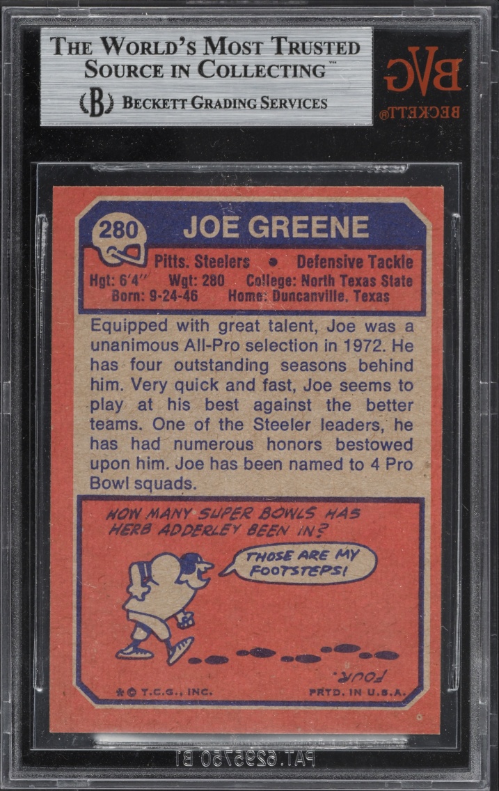 1973 Topps Football Joe Greene #280 BVG 8.5 NM-MT+