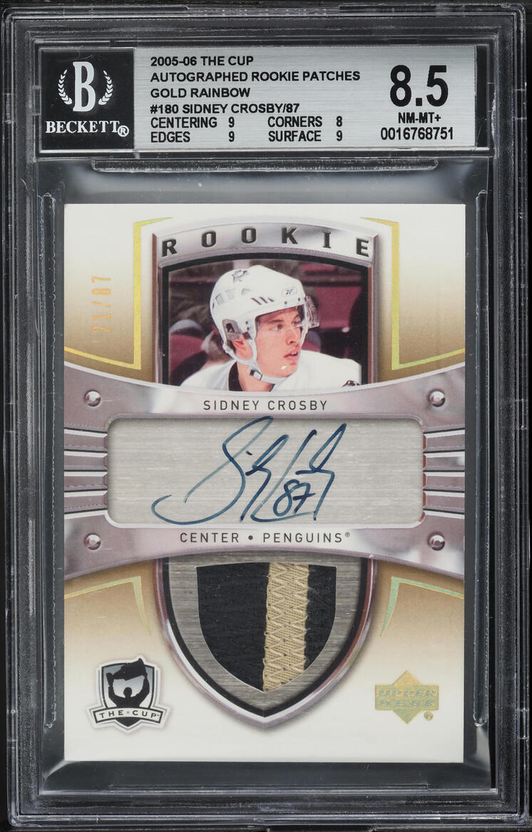 2005 UD The Cup Gold Rainbow Sidney Crosby ROOKIE PATCH AUTO /87 #180 BGS 8.5