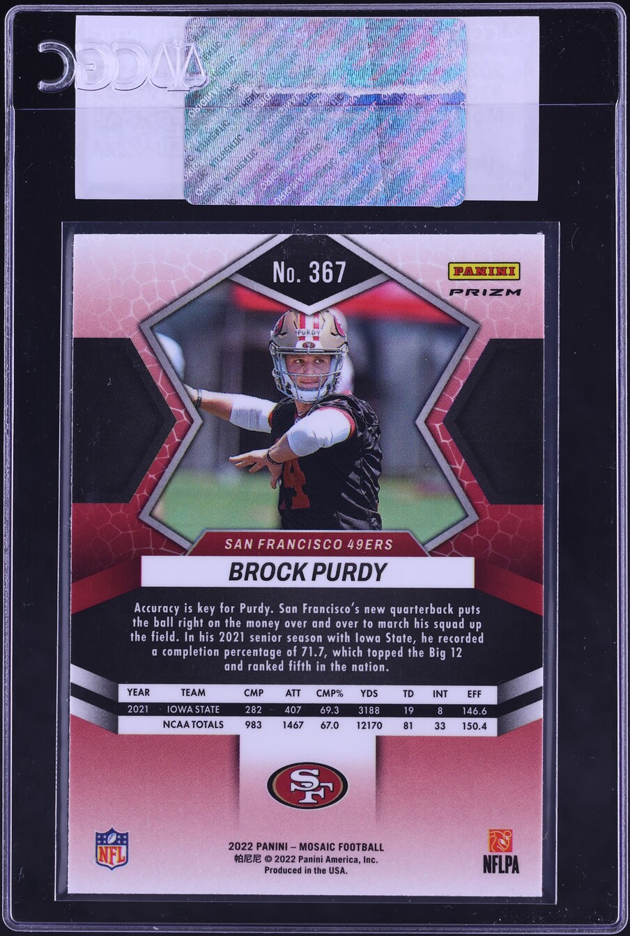 2022 Panini Mosaic Brock Purdy ROOKIE #367 CGC AUTH