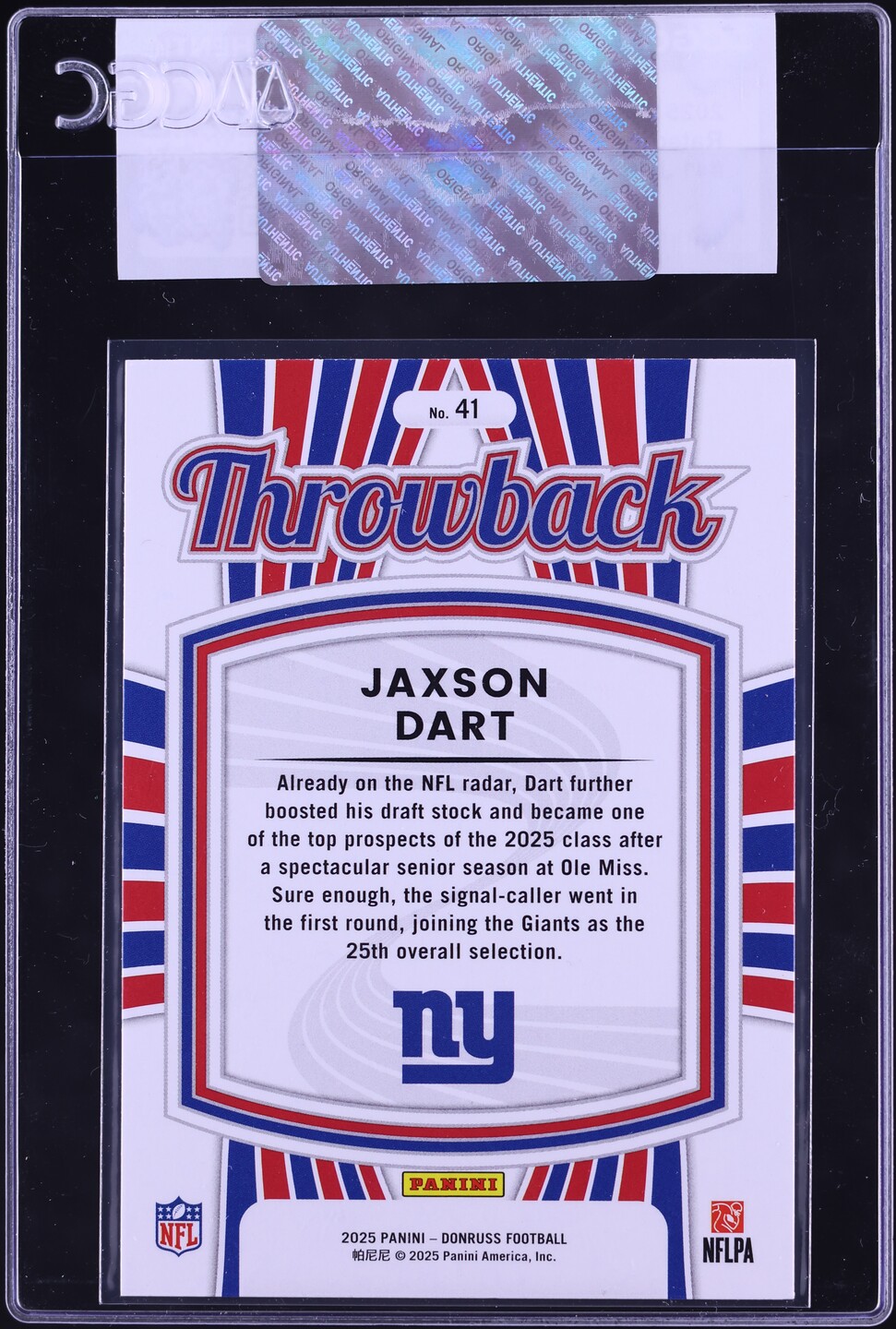 2025 Donruss Throwback Jaxson Dart ROOKIE #41 CGC AUTH