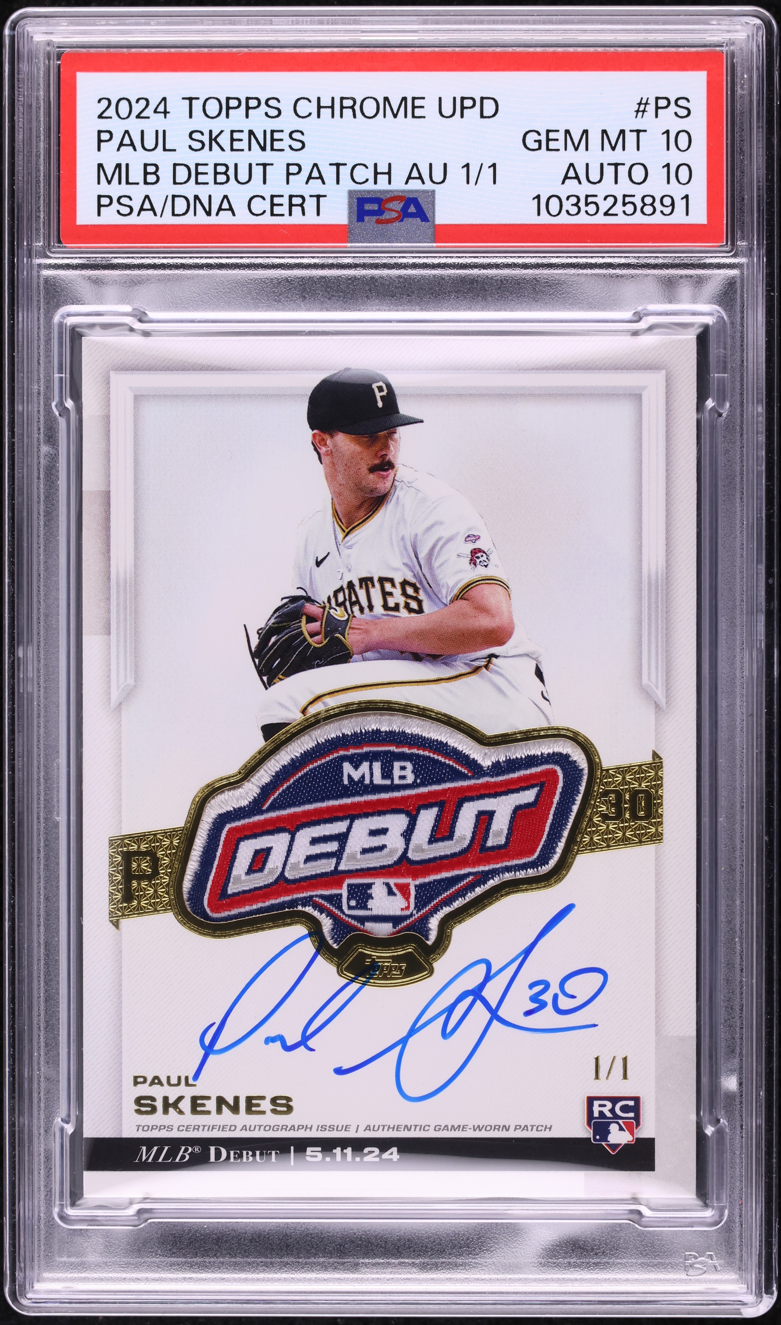 2024 Topps Chrome Update Paul Skenes RC MLB DEBUT PATCH AUTO DNA 