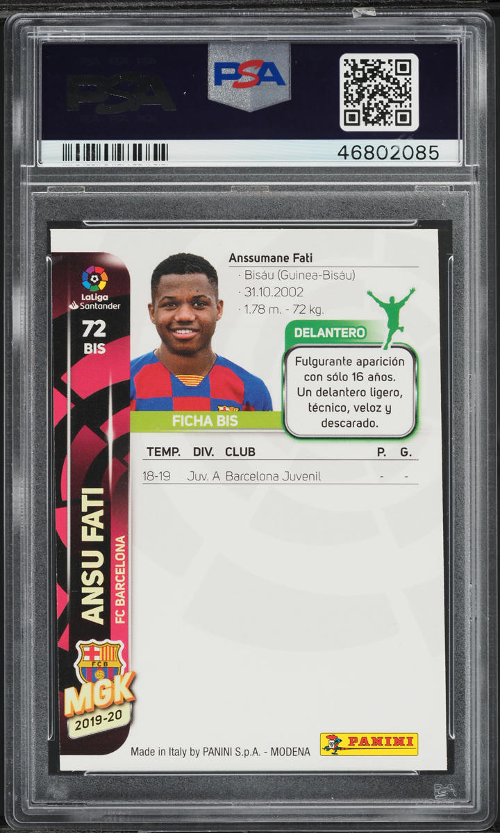 2019 Panini Liga Megacracks Ansu Fati ROOKIE #72-BIS PSA 10 GEM MINT