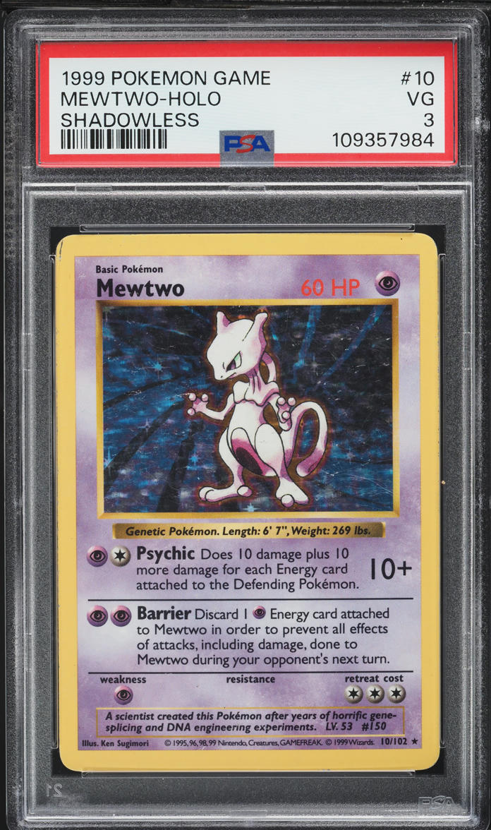 1999 Pokemon Base Set Shadowless Holo Mewtwo #10 PSA 3 VG - Main Image