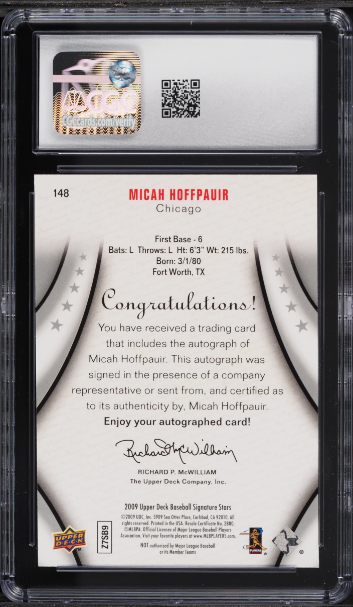 2009 Upper Deck Signature Stars Signatures Micah Hoffpauir AUTO #148 CGC 10 GEM MINT