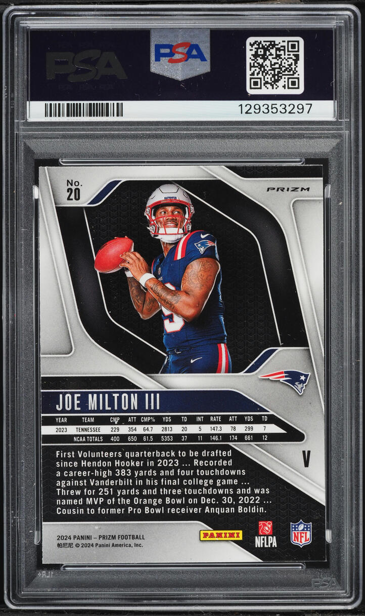 2024 Panini Prizm Variation Joe Milton III ROOKIE #20 PSA 10 GEM MINT
