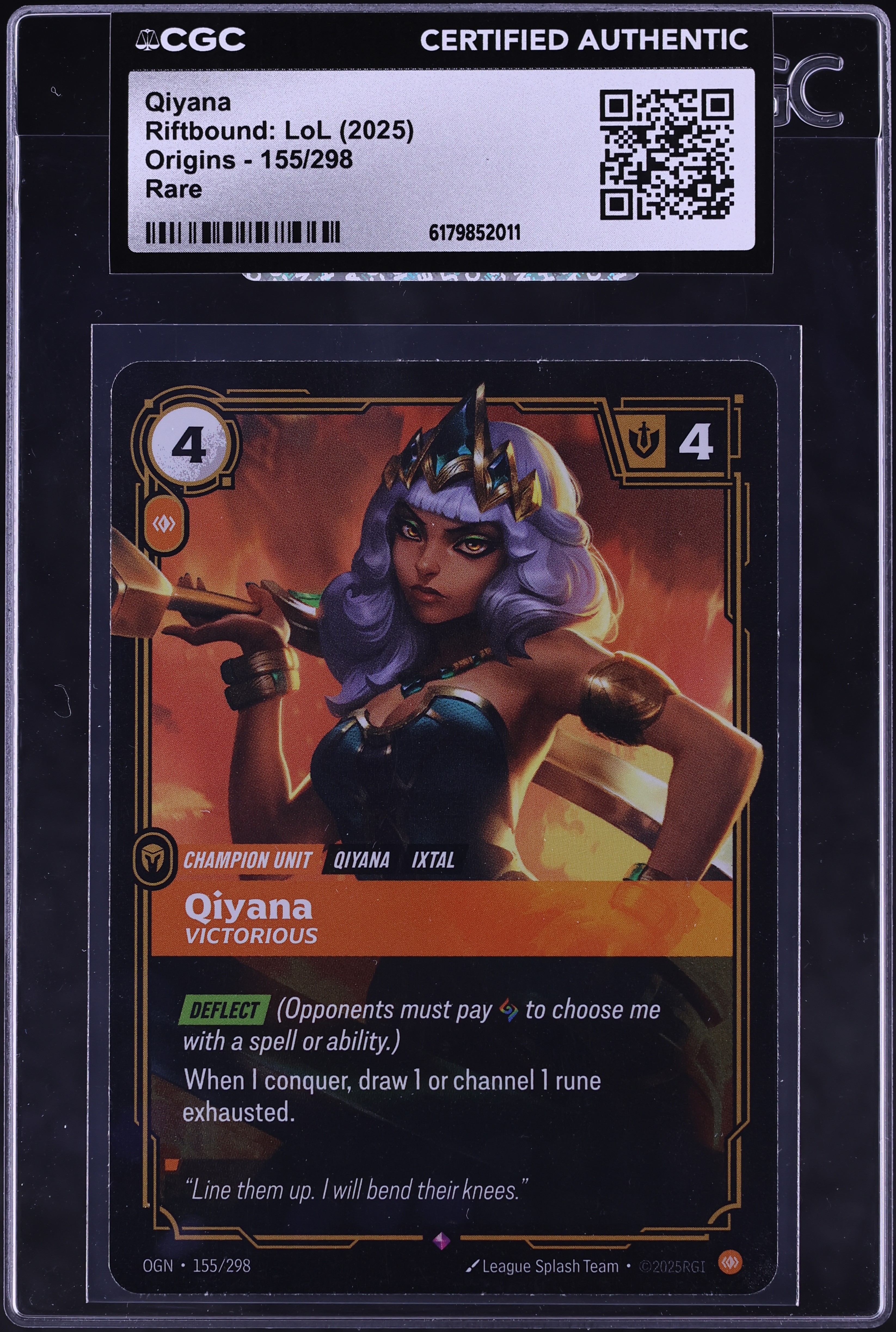 2025 Riftbound League Of Legends LoL Origins Qiyana #155 CGC AUTH