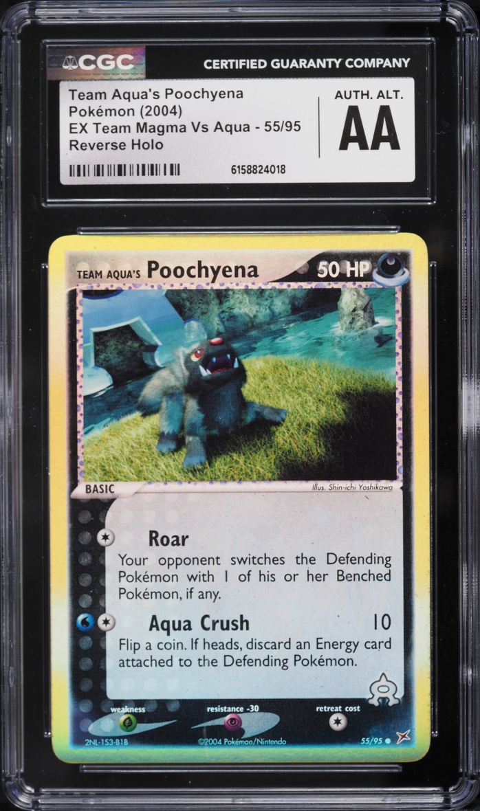 2004 Pokemon EX Team Magma Vs Aqua Reverse Holo Team Aqua's Poochyena #55 CGC ALTERED AUTH