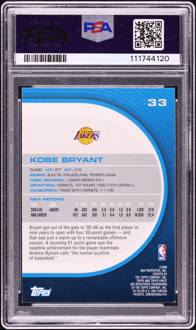 2005 Finest Basketball Kobe Bryant #33 PSA 8 NM-MT