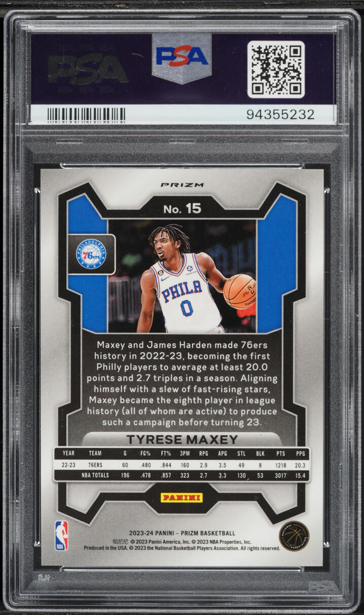 2023 Panini Prizm White Sparkle Tyrese Maxey #15 PSA 10 GEM MINT