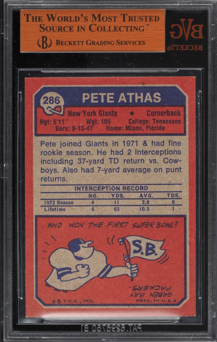 1973 Topps Football Pete Athas #286 BVG 8 NM-MT