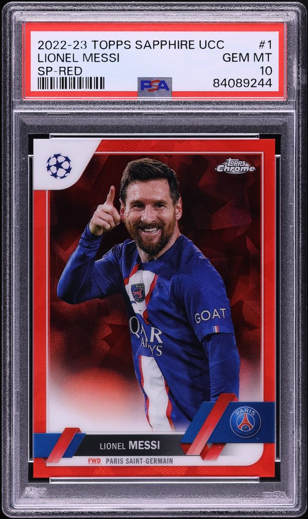 2022 Topps Chrome Sapphire UEFA Club Competitions Red Lionel Messi SP ...