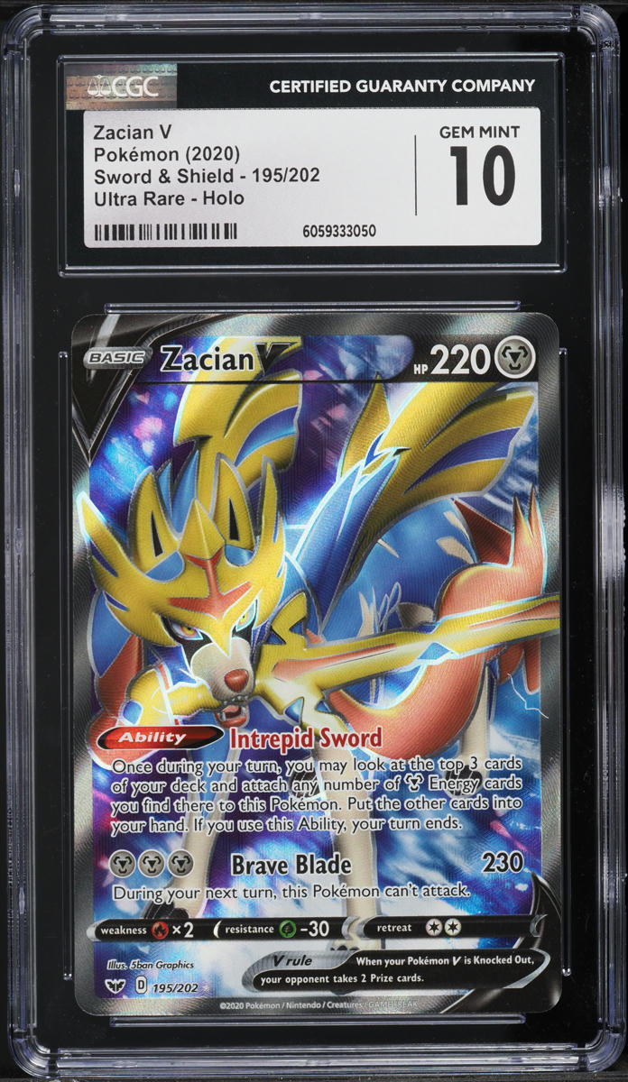 2020 Pokemon Sword & Shield Full Art Zacian V #195 CGC 10 GEM MINT