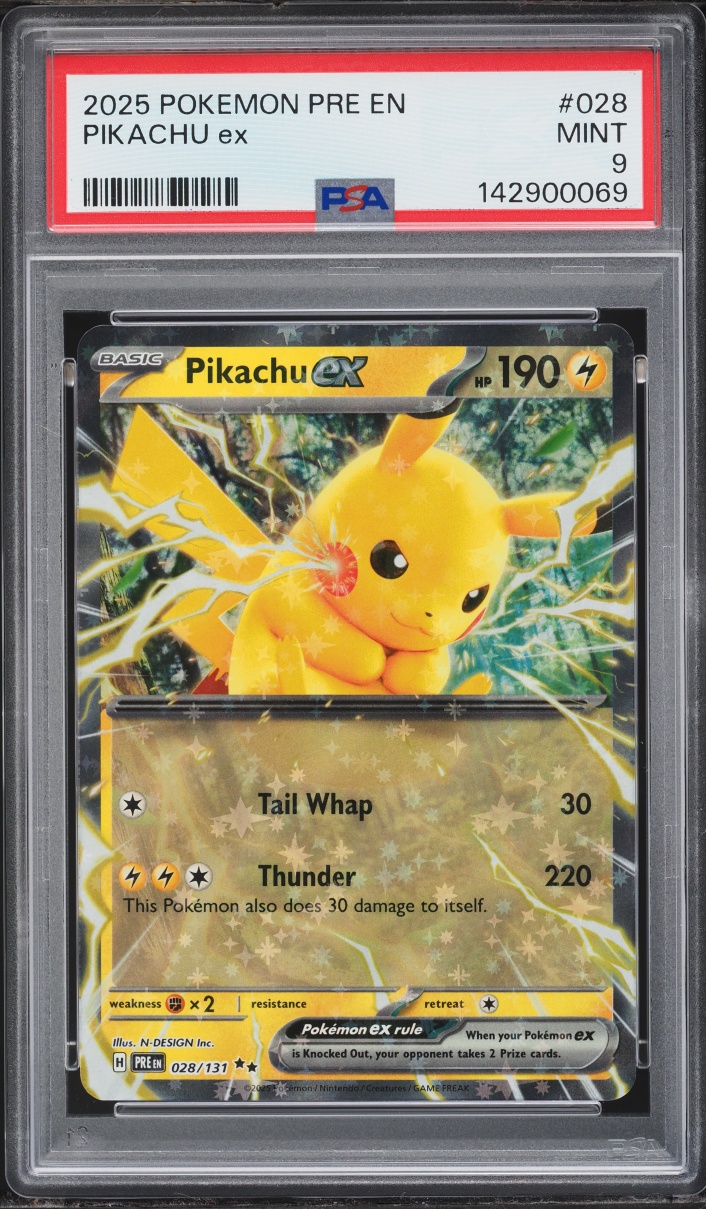 2025 Pokemon Scarlet & Violet Prismatic Evolutions Pikachu EX #28 PSA 9 MINT