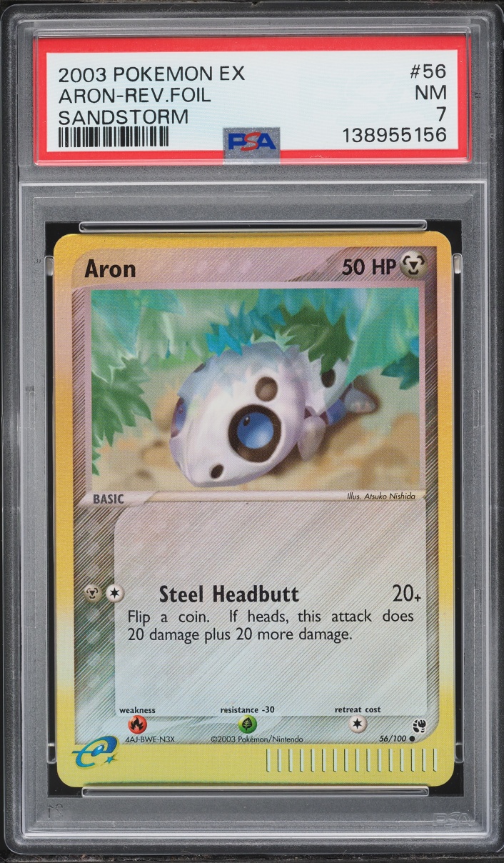 2003 Pokemon EX Sandstorm Reverse Holo Aron #56 PSA 7 NRMT