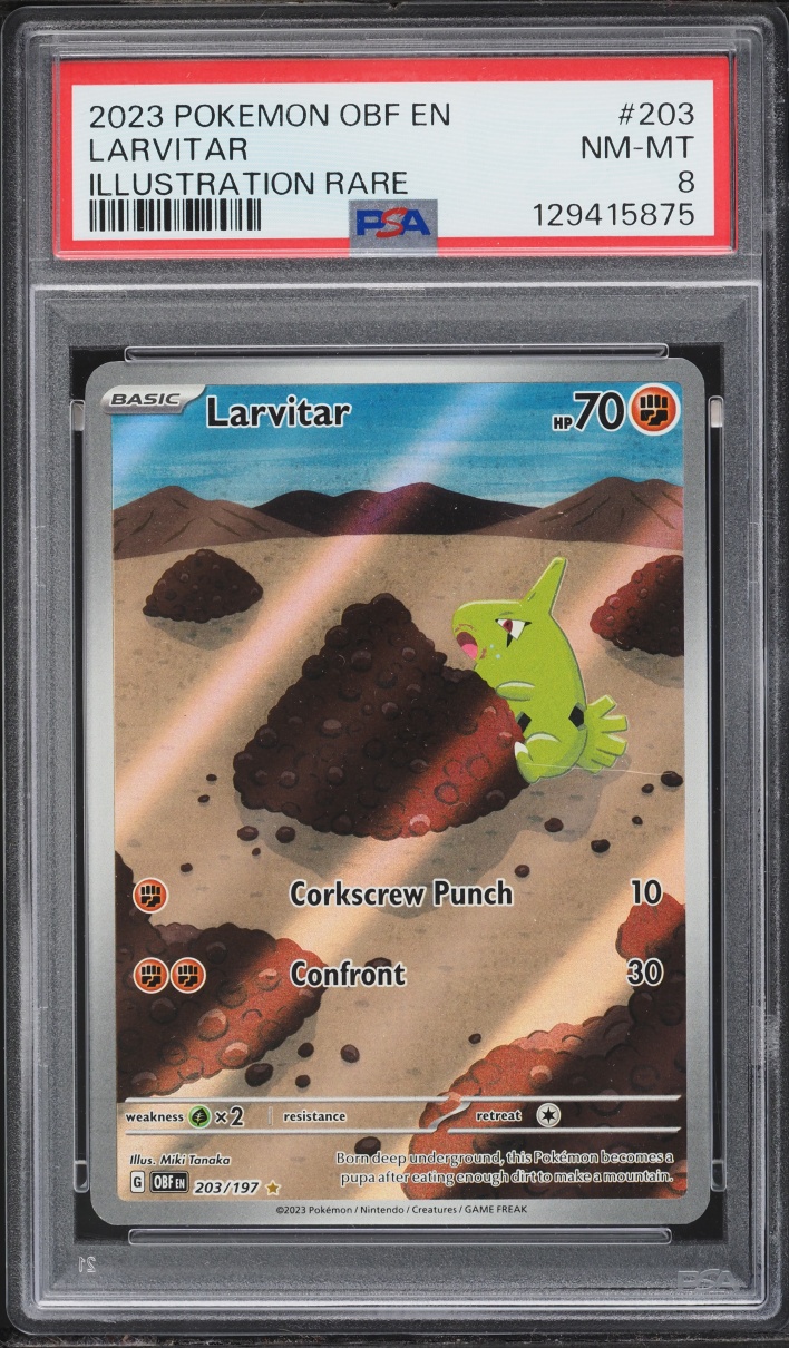 2023 Pokemon Scarlet & Violet Obsidian Flames IR Larvitar #203 PSA 8 NM-MT