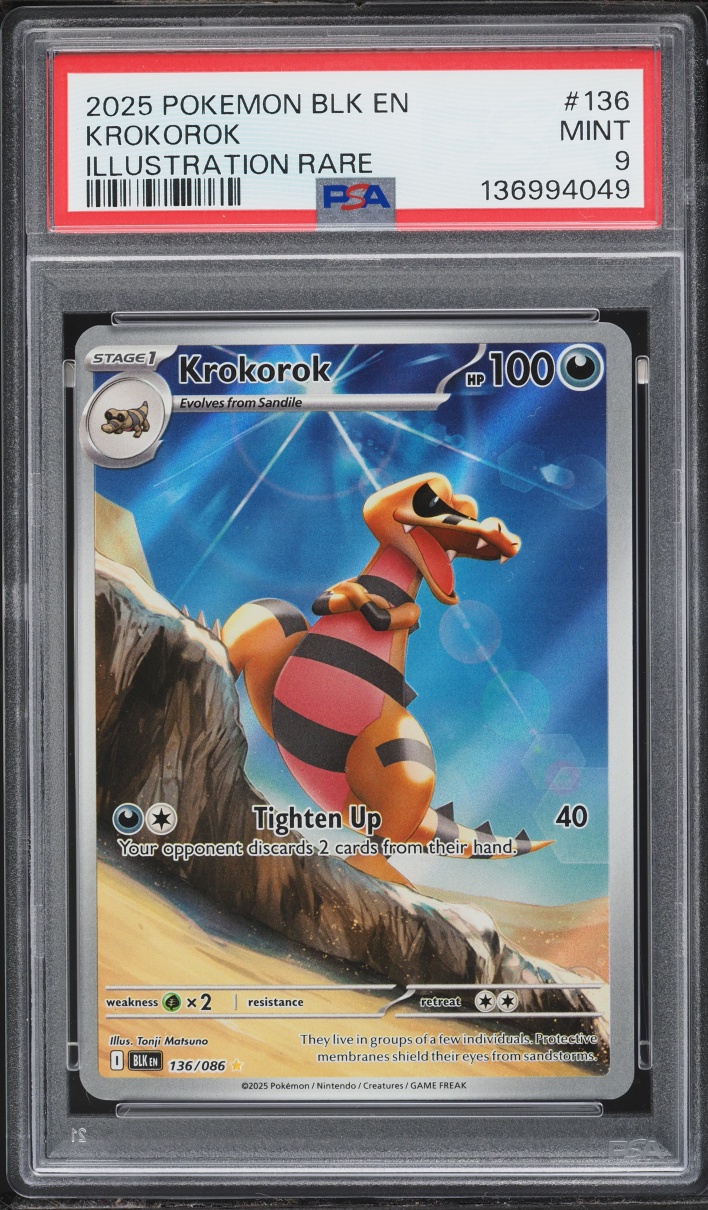 2025 Pokemon Scarlet & Violet Black Bolt IR Krokorok #136 PSA 9 MINT