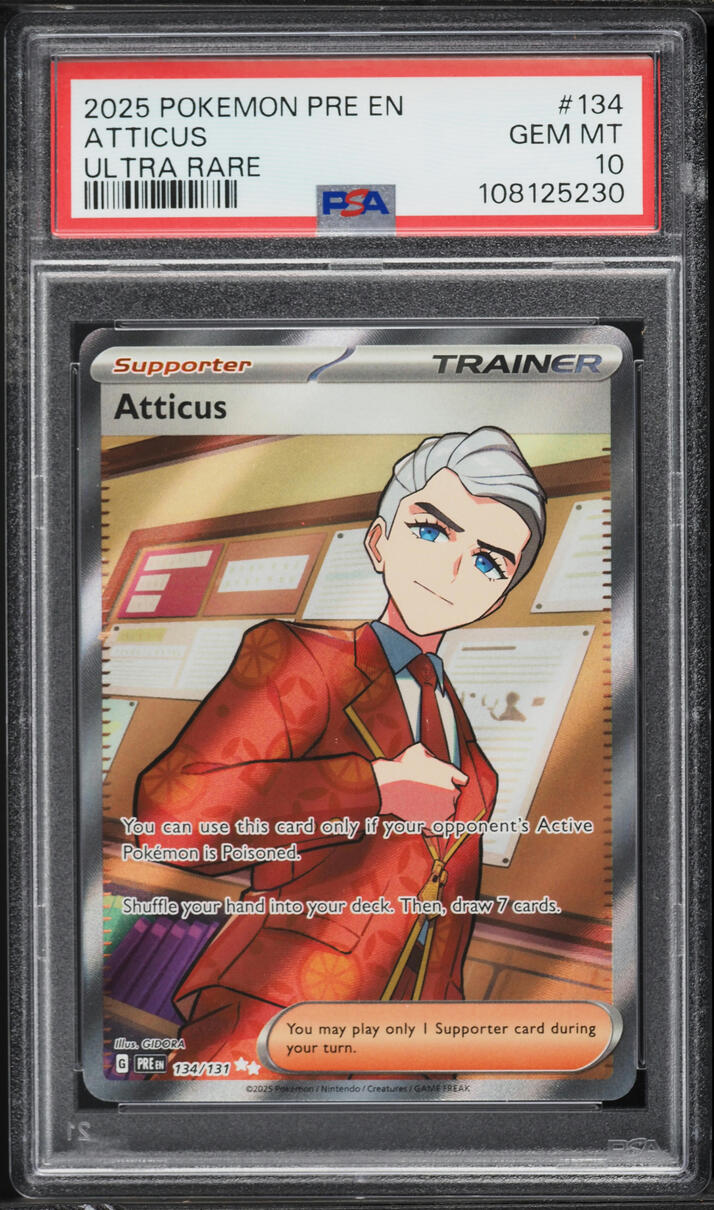 2025 Pokemon Scarlet & Violet Prismatic Evolutions Full Art Atticus #134 PSA 10 GEM MINT
