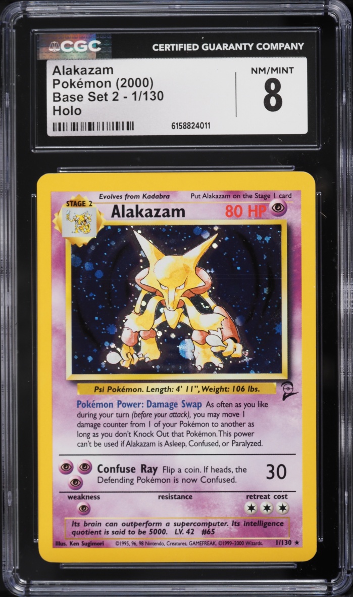 2000 Pokemon Base Set 2 Holo Alakazam #1 CGC 8 NM-MT