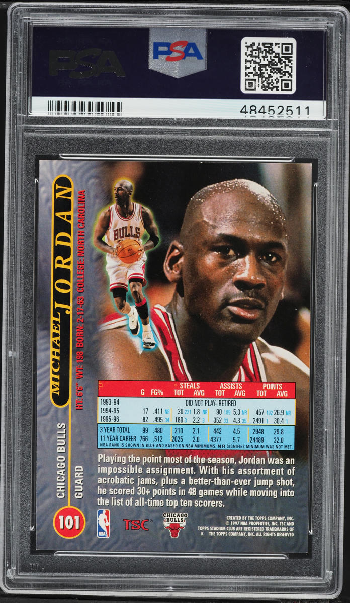 1996 Stadium Club Basketball Michael Jordan #101 PSA 10 GEM MINT
