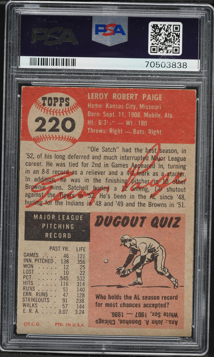 1953 Topps Satchell Paige #220 PSA 6 EXMT