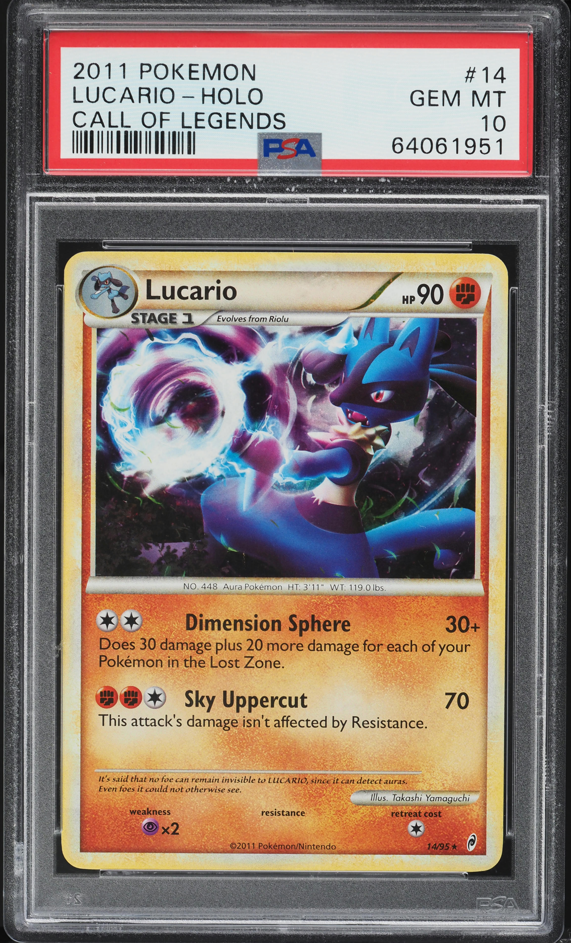 2011 Pokemon Call Of Legends Holo Lucario #14 PSA 10 GEM MINT