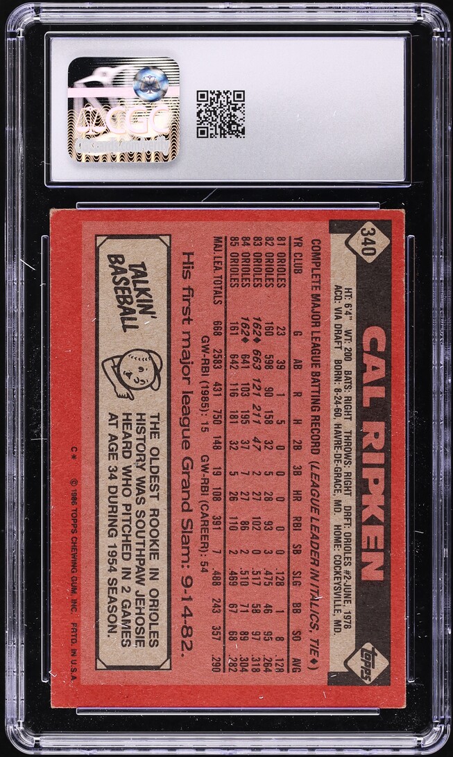 1986 Topps Cal Ripken #340 CGC 5 EX
