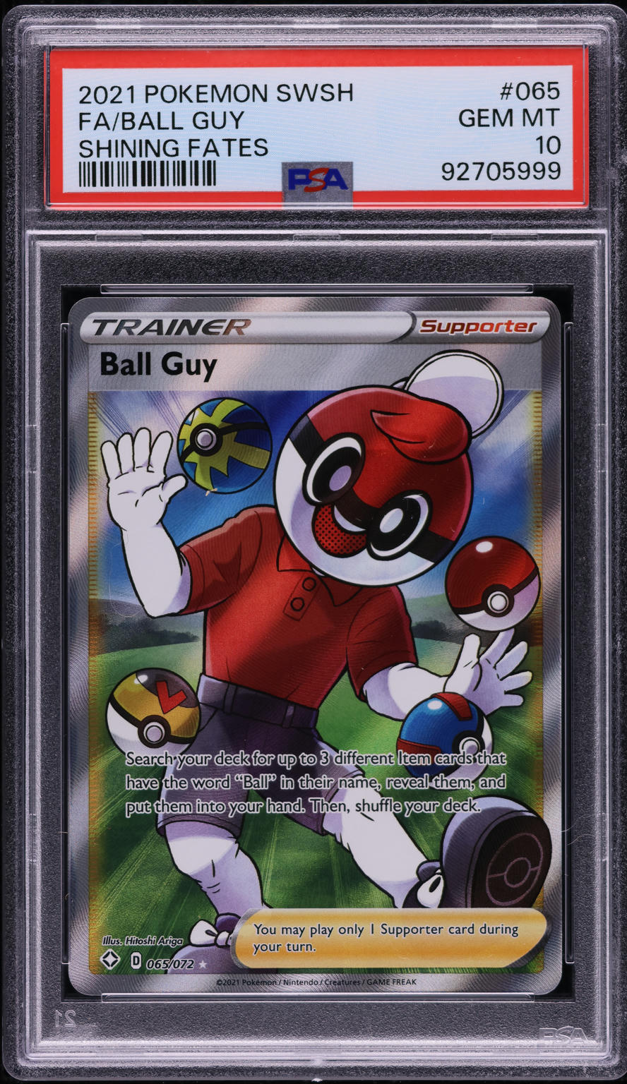 2021 Pokemon Sword & Shield Shining Fates Full Art Ball Guy #65 PSA 10 GEM MINT