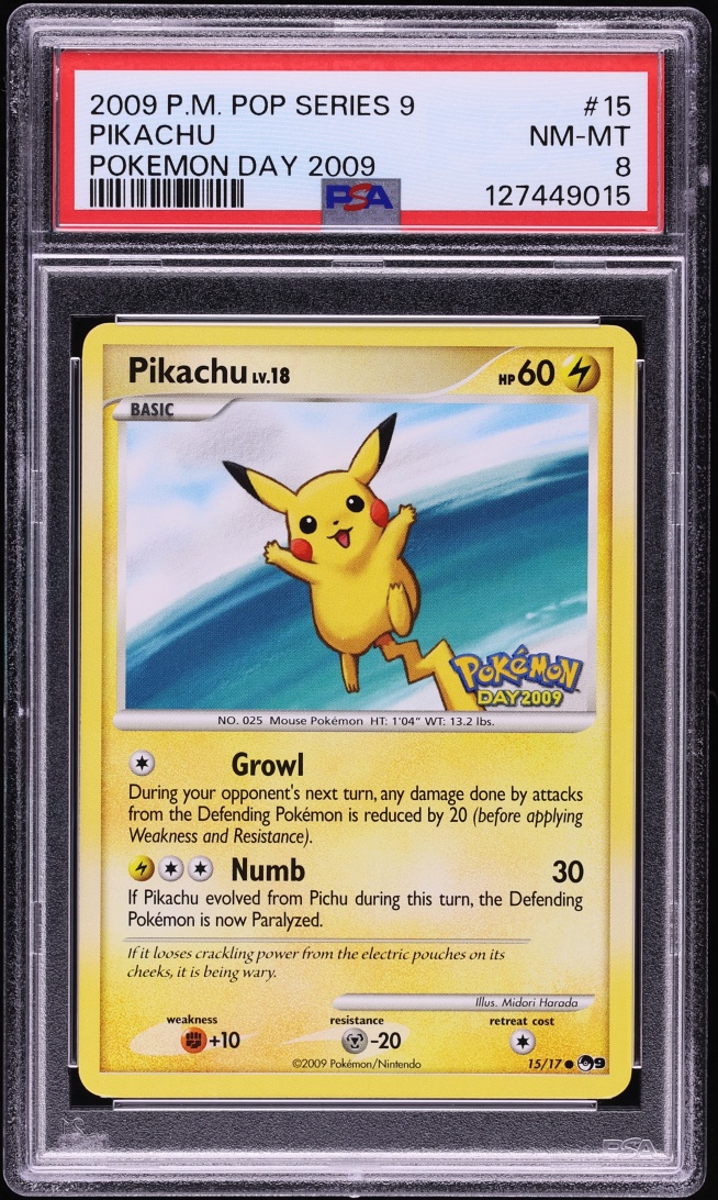 2009 Pokemon POP Series 9 Pokemon Day '09 Pikachu #15 PSA 8 NM-MT